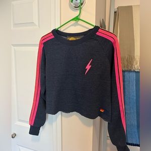 Aviator Nation Cropped Crew Neck Sweatshirt